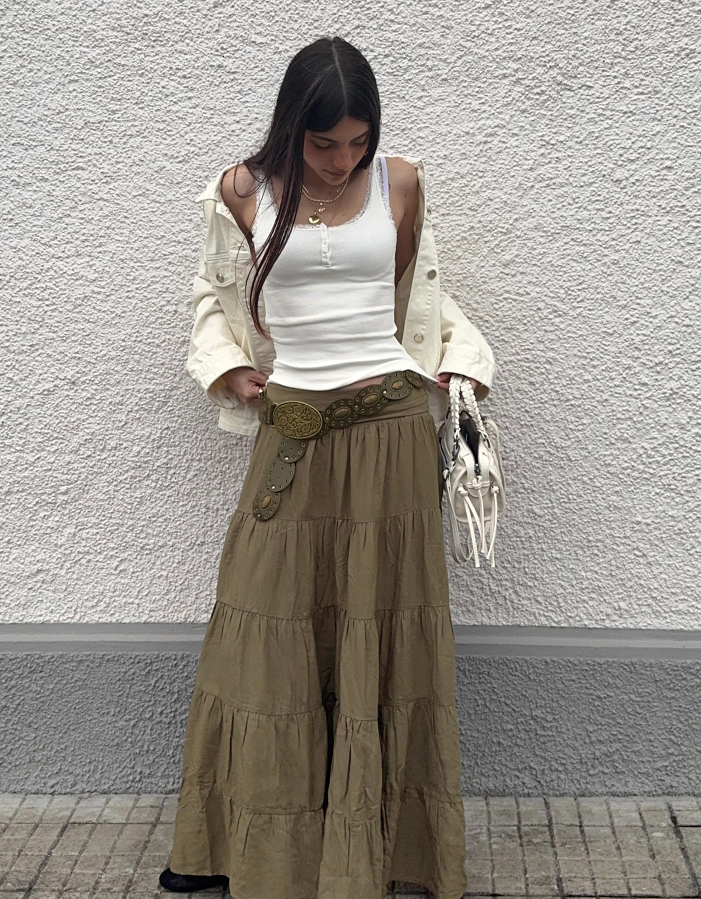 Bershka Gonna Midi Con Vita Risvoltata Donna S Kaki