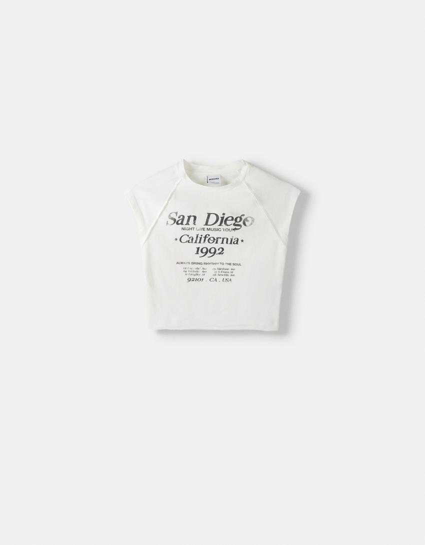 Printed T-shirt with short raglan sleeves-Cream-4