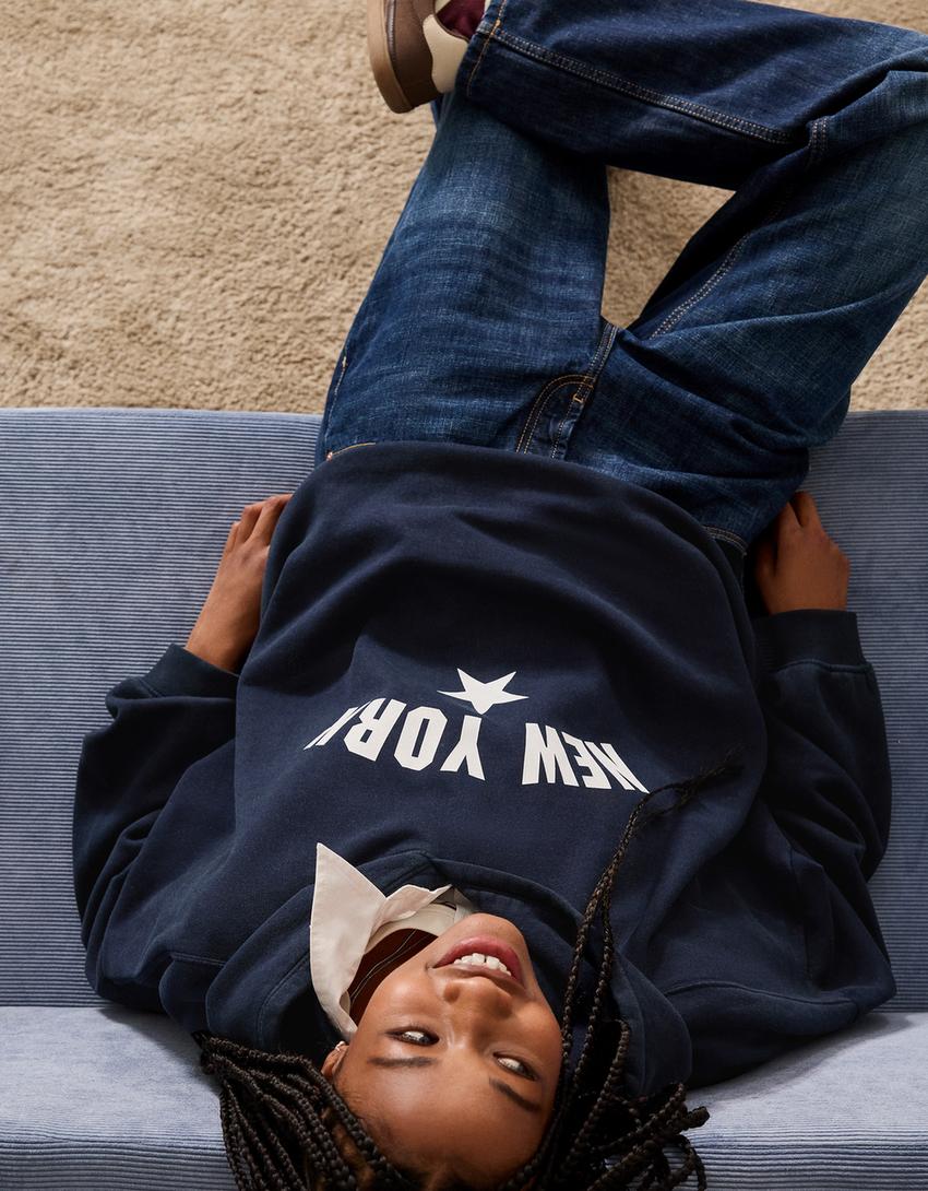 Hoodie mit Print-Marinenblau