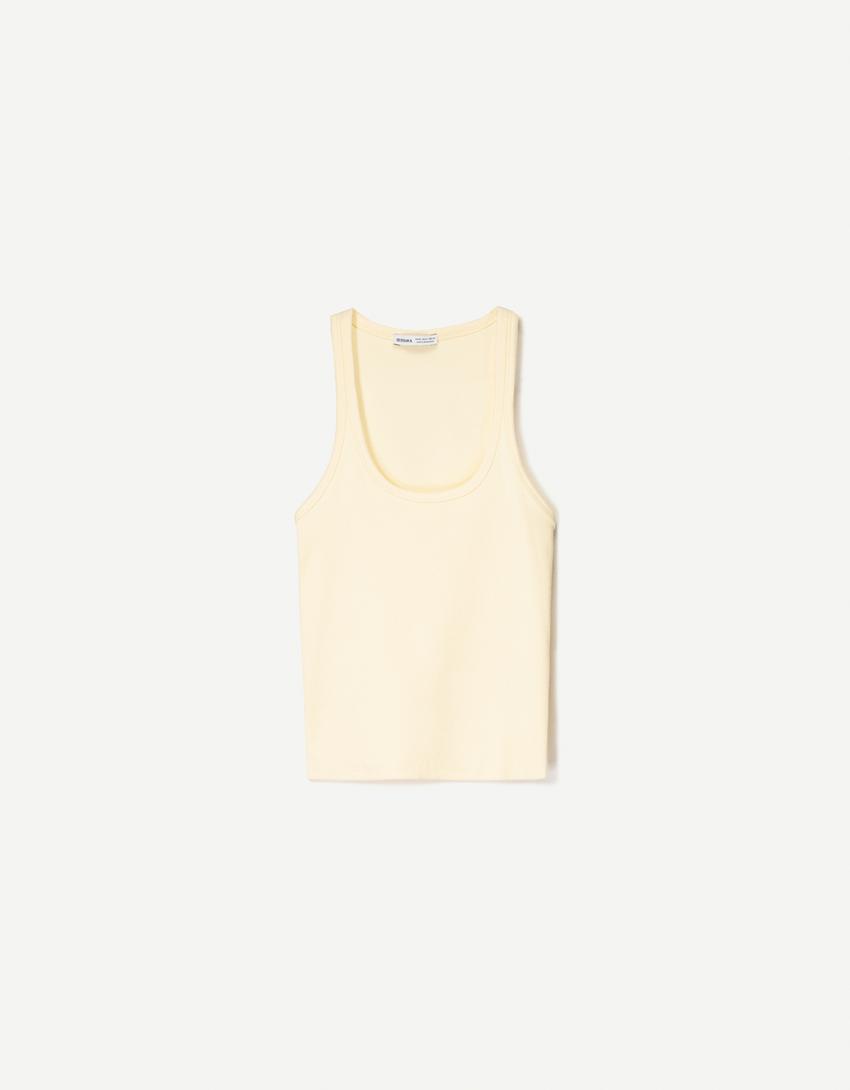 Sleeveless ribbed T-shirt-Yellow-3