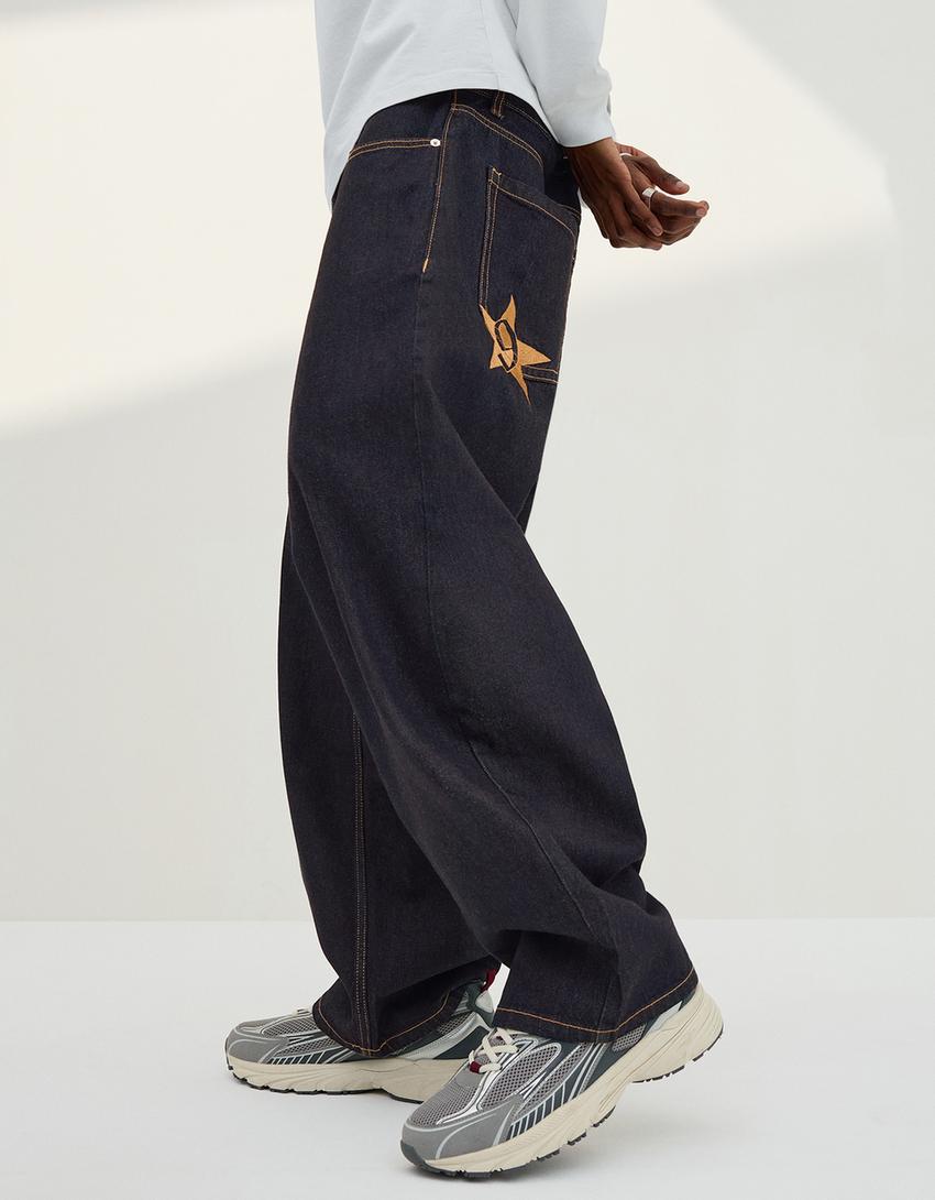 Jeans barrel bordado-Marino