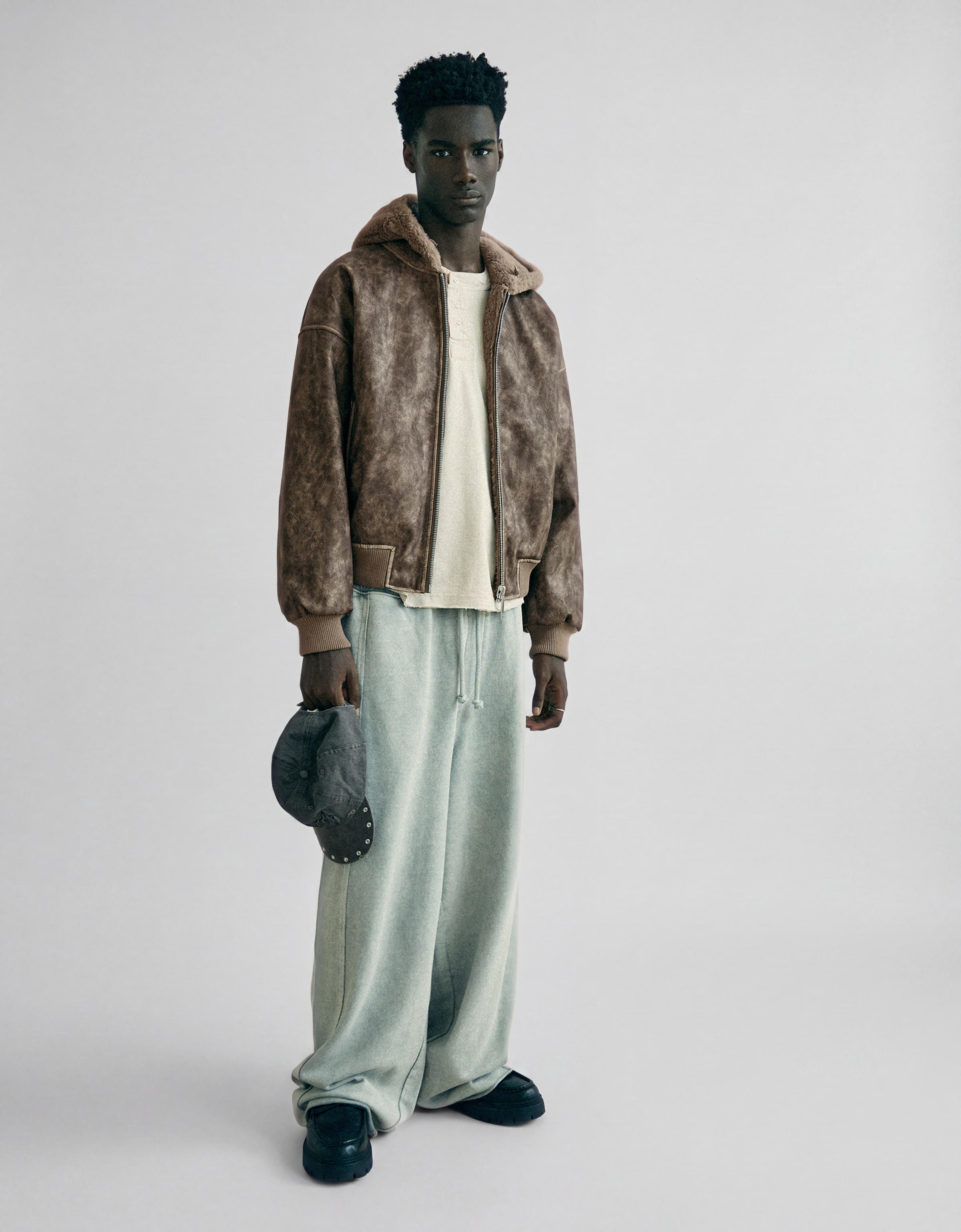 Reversible faux fur hooded jacket — Brown