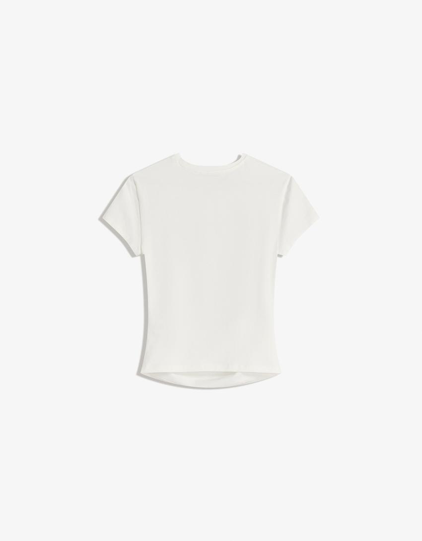 T-Shirt mit Print und Nieten-Grbrochenes Weiss-4