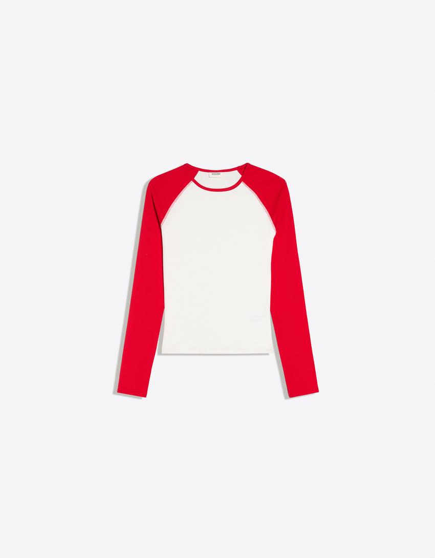 Long sleeve raglan T-shirt-Red