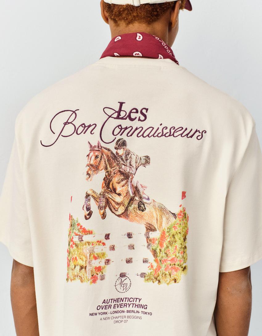T-shirt manches courtes brodé-Blanc cassé