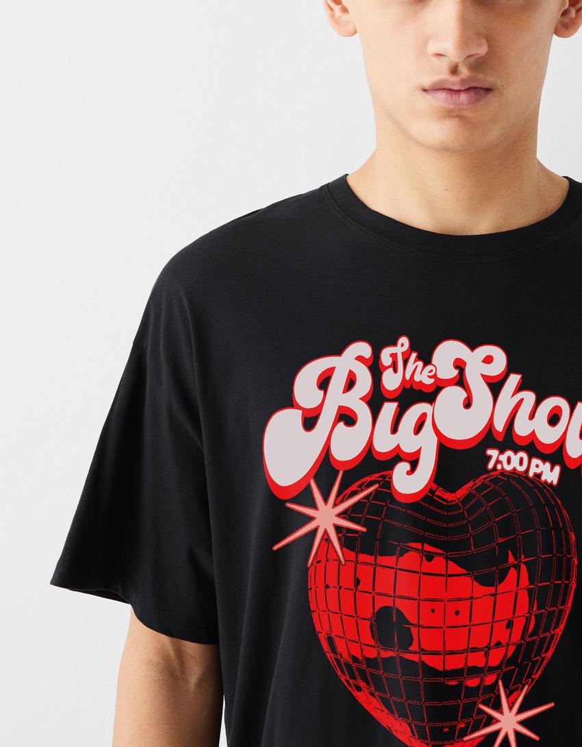 Printed short sleeve oversize T-shirt-Black-6