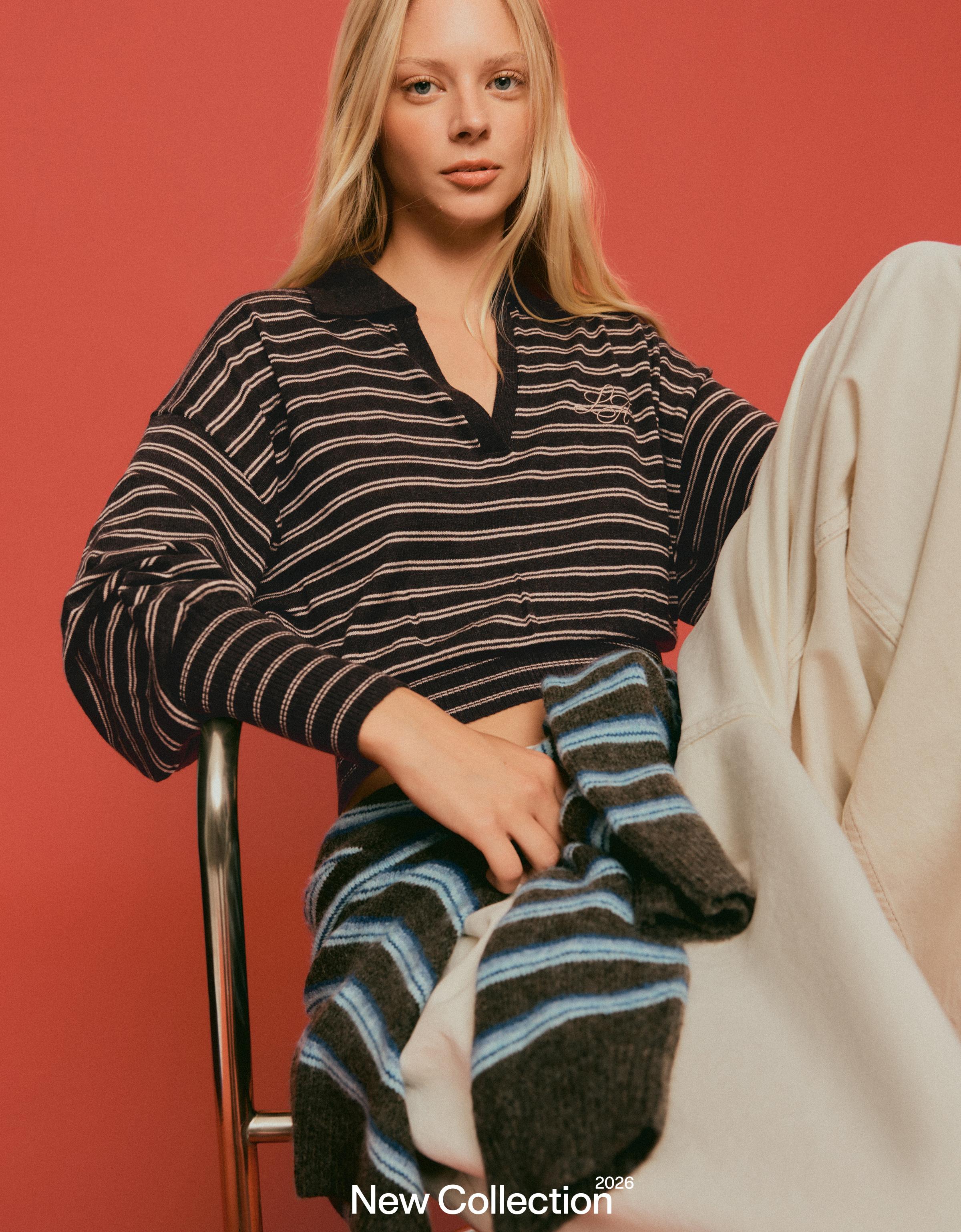 Ribbed polo collar jumper — Brown