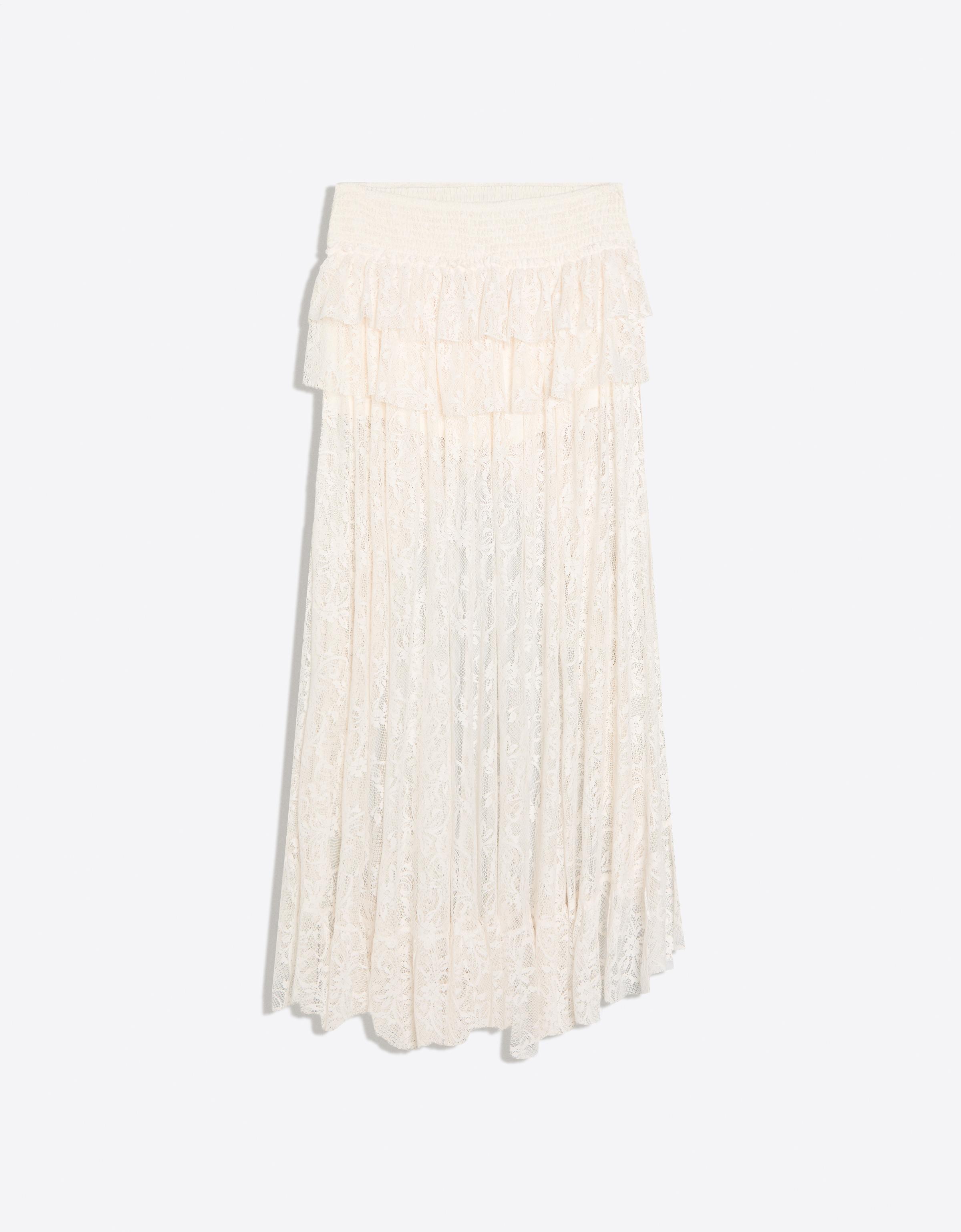 Bershka Falda Midi Asimétrica Encaje Mujer Blanco Roto