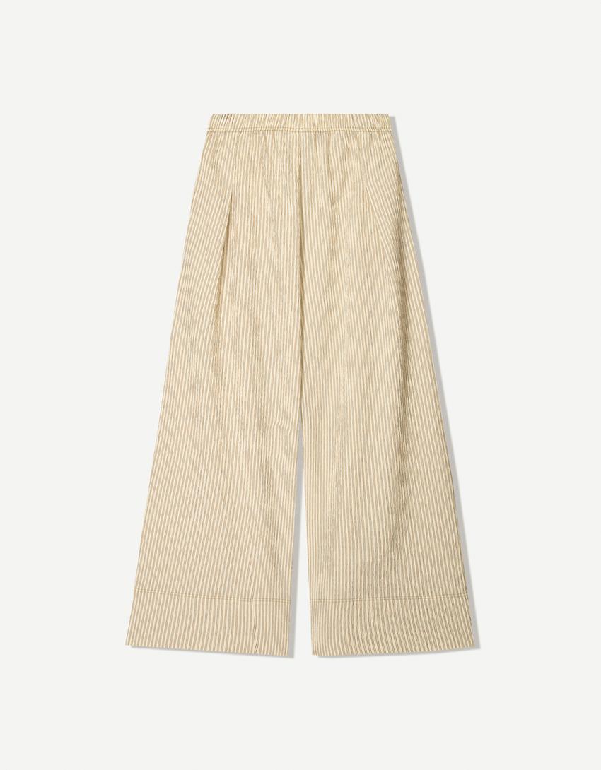 Wide-Leg-Hose aus Seersucker-Sandfarbe-4