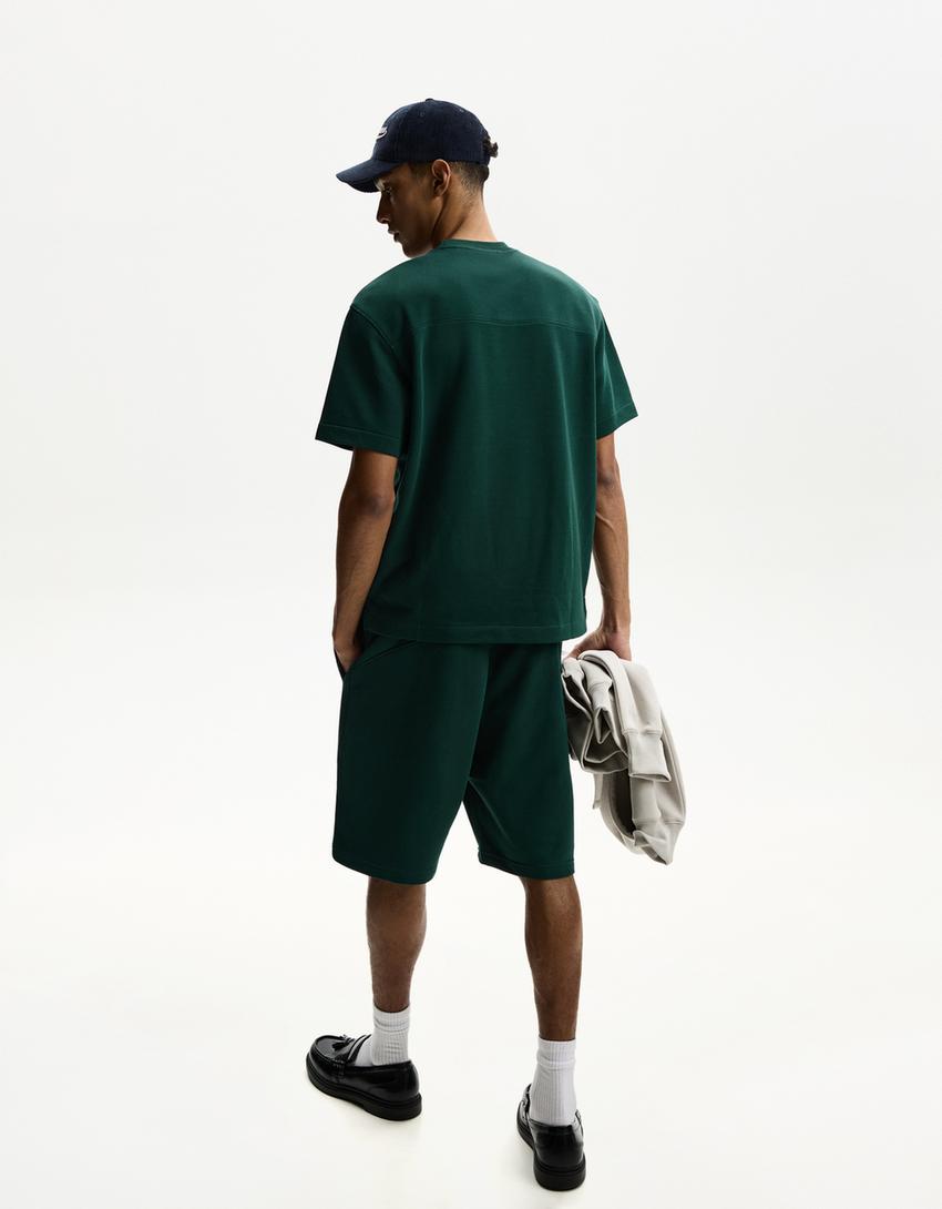 Plush bermuda shorts-Green