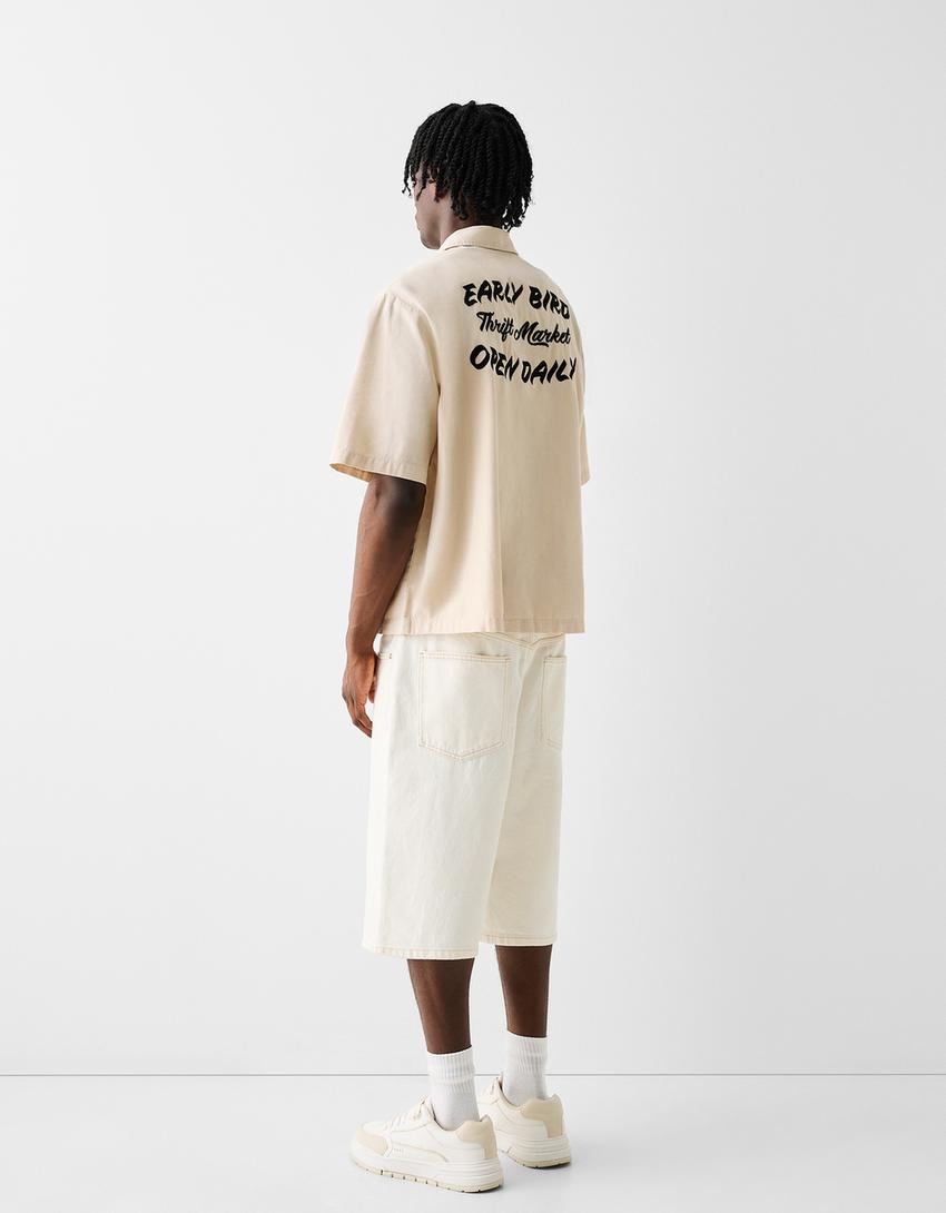 Chemise manches courtes boutons broderie-Sable-1