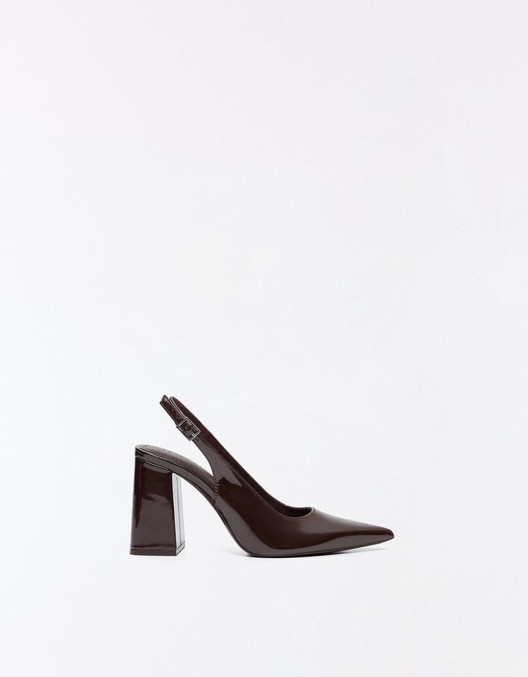 Slingback block-heel shoes — Brown