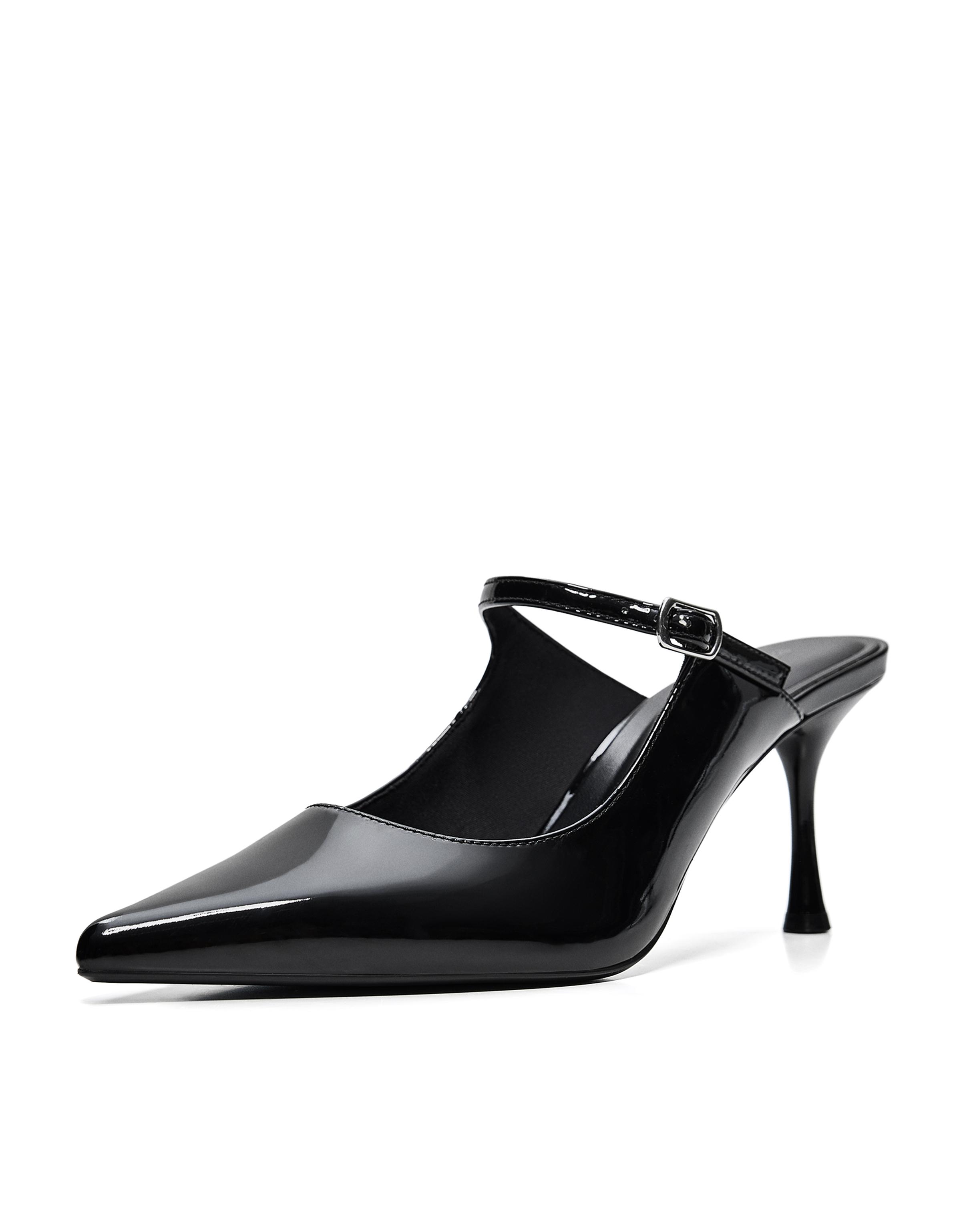 Buckled heeled mule shoes — BLACK