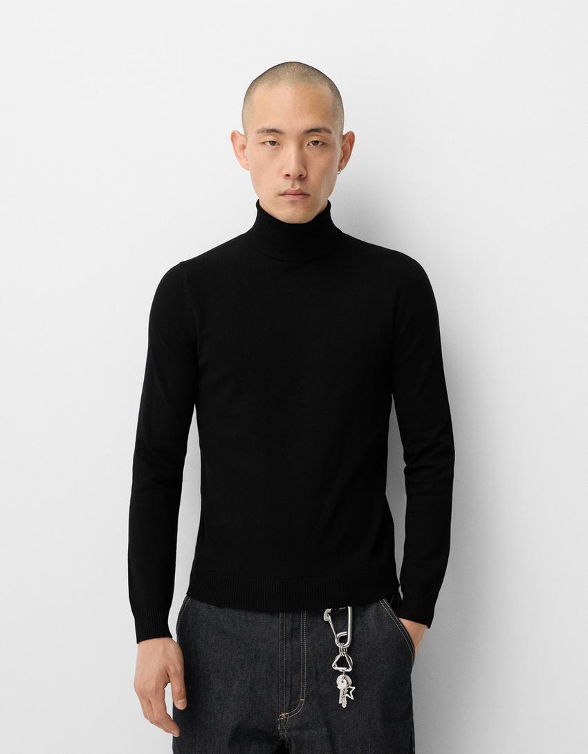 High neck knit jumper-Black-0