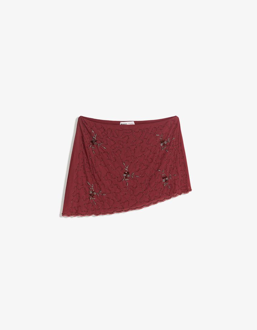 Mini-jupe asymétrique brodée-Violet