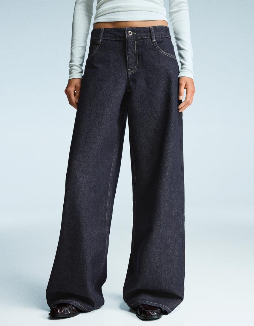 Jeans wide leg low waist-Marino