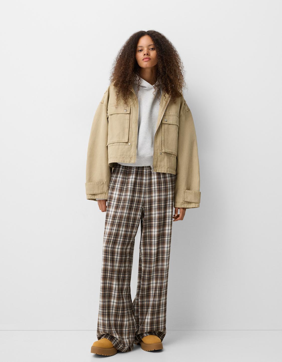 Straight fit check trousers