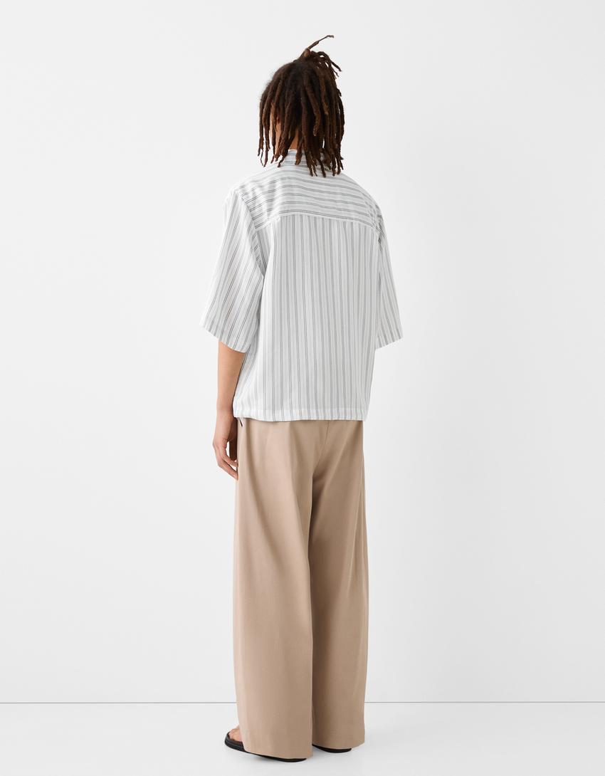 Striped boxy fit short sleeve shirt-Light blue-1