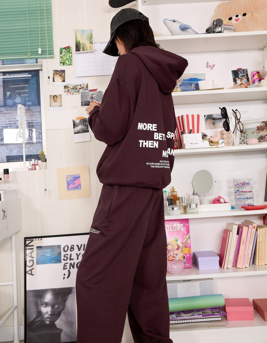 Sudadera capucha print-Burdeos