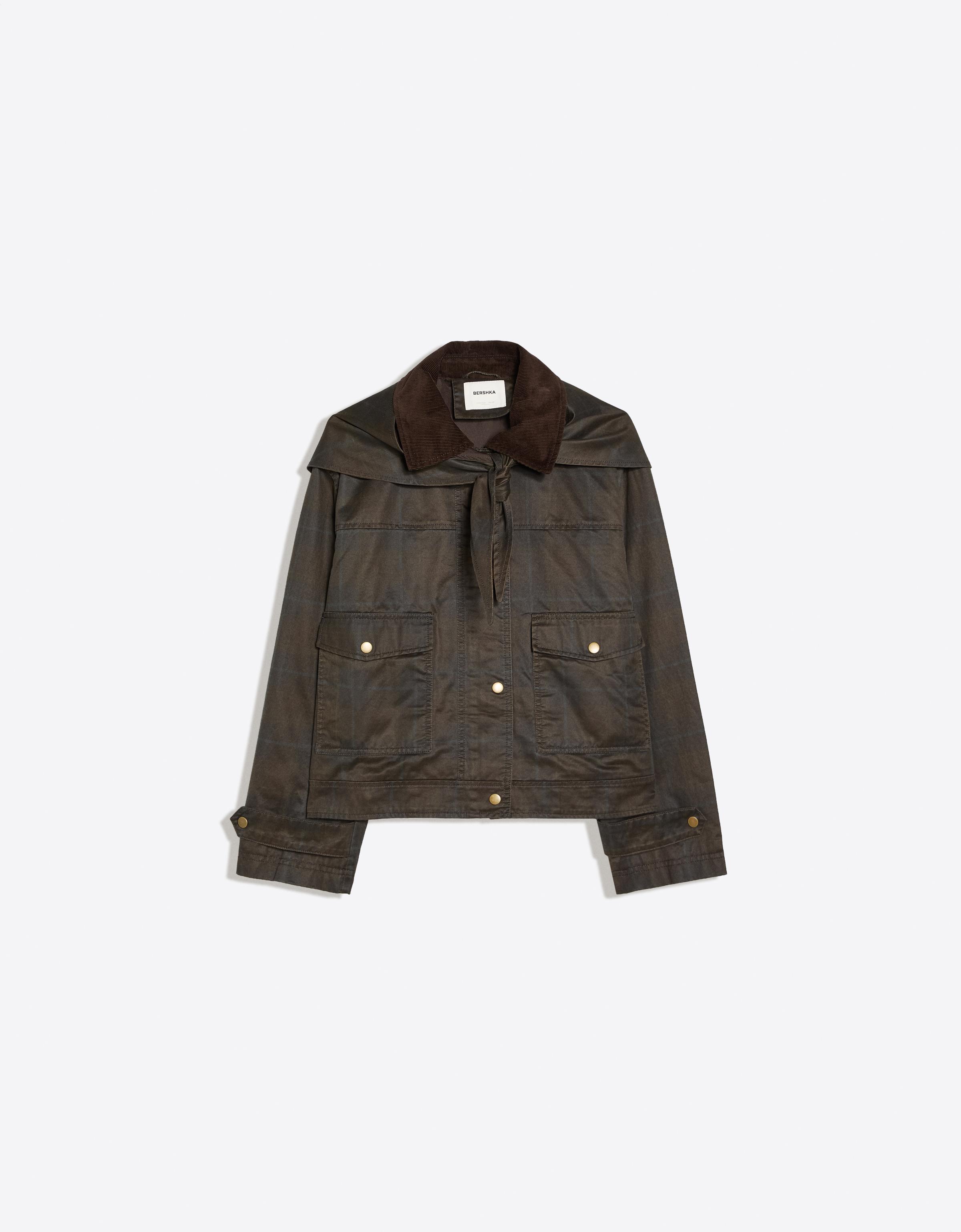 Waxed corduroy jacket with scarf — Green