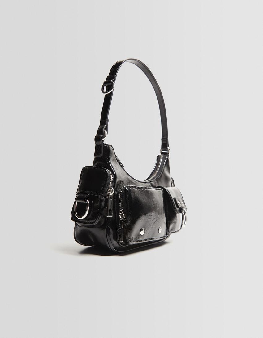 Multi-pocket shoulder bag-Black