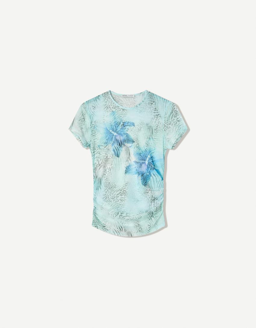 Camiseta manga corta tul print-Azul-3