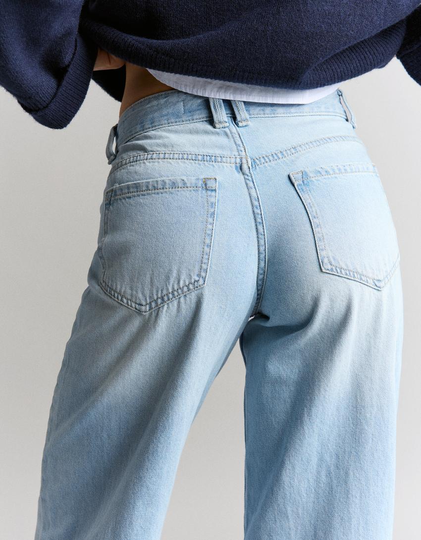 Jean baggy barrel taille basse-Bleu lavé