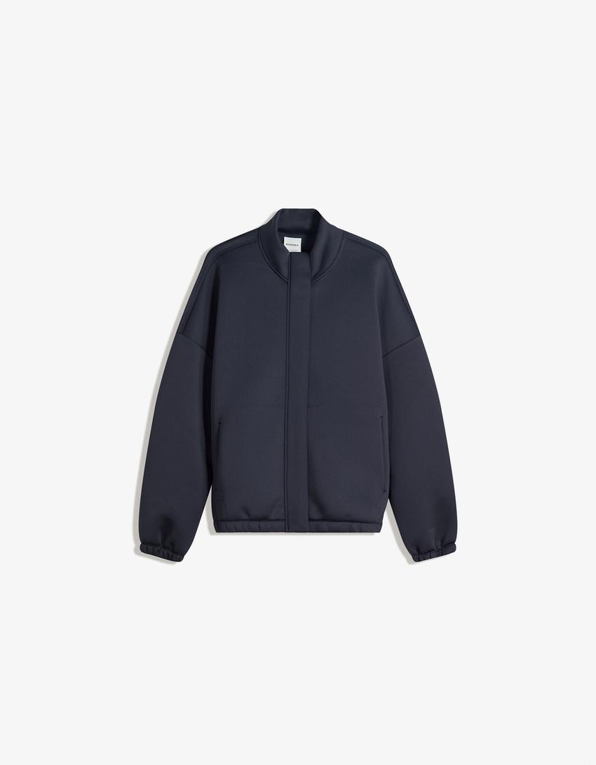 Jaket oversize efek karet sintetis-Navy