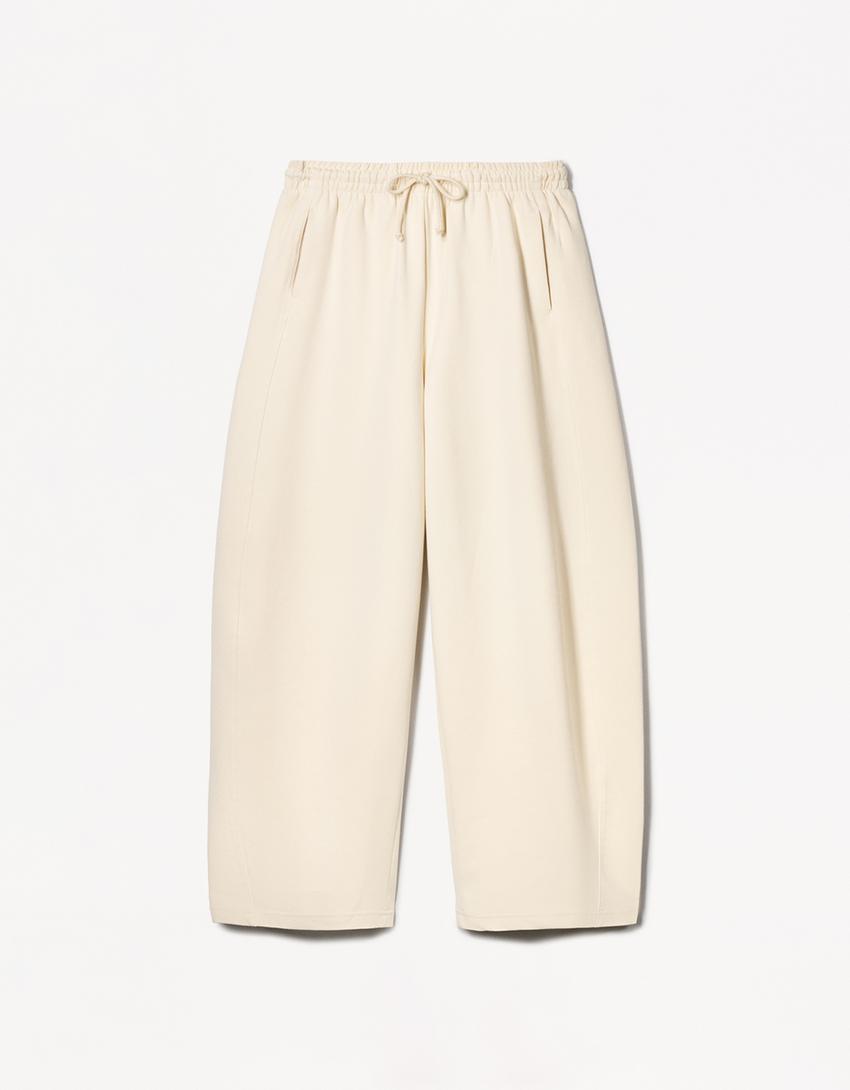 Pamuklu barrel fit pantolon-Kum rengi-4