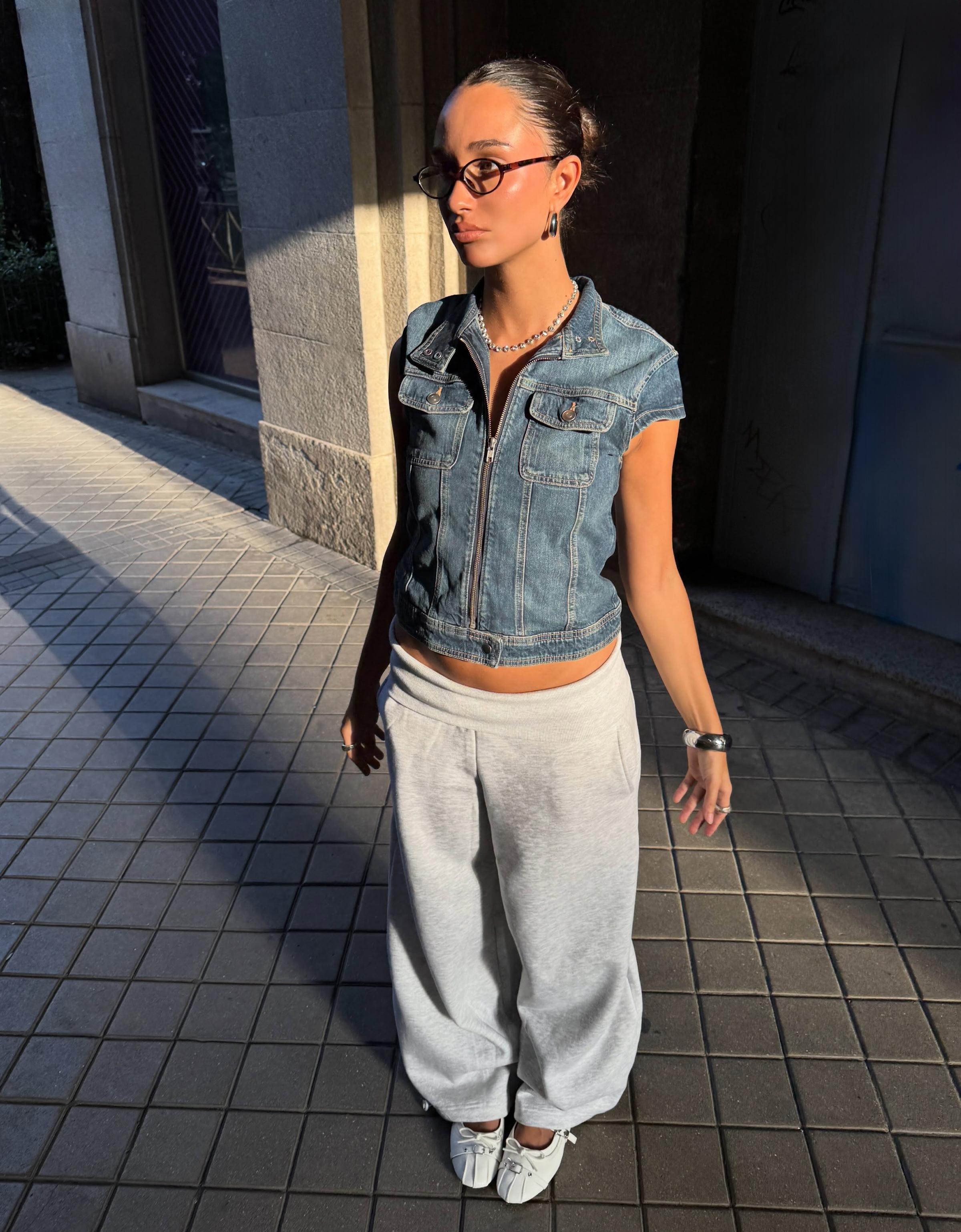 Barrel-leg jersey trousers with fold-over waist — Grey