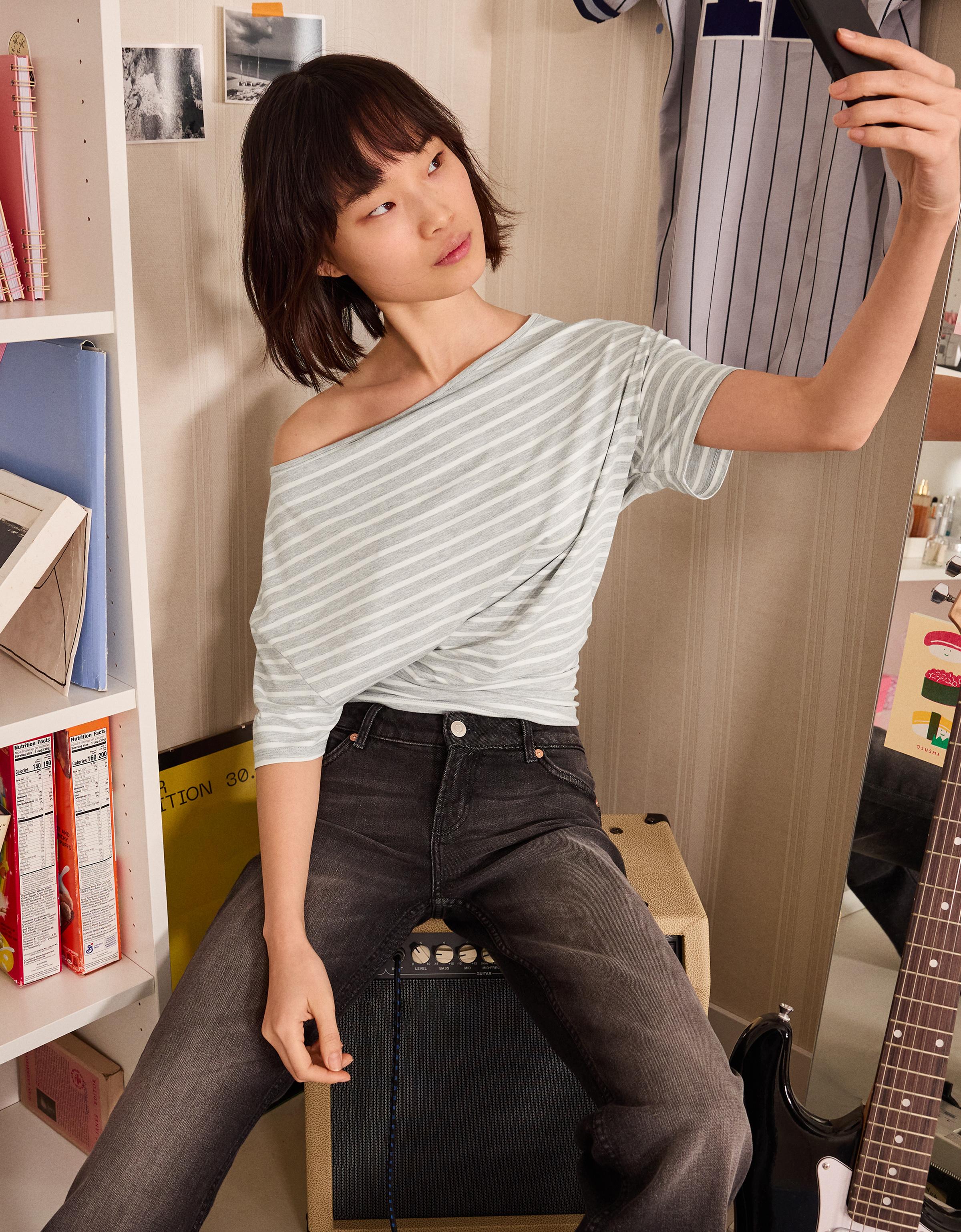 Asimetrik kısa kollu tişört - Görsel 60