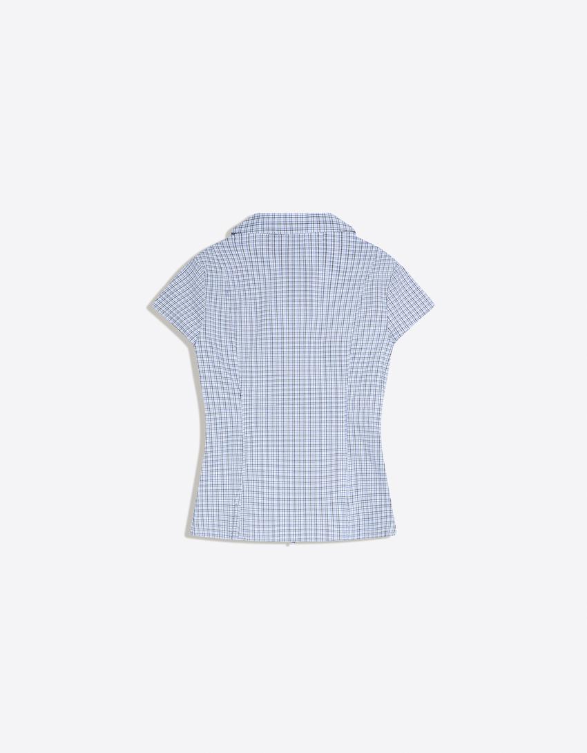 Kısa kollu fermuarlı gömlek-Mavi