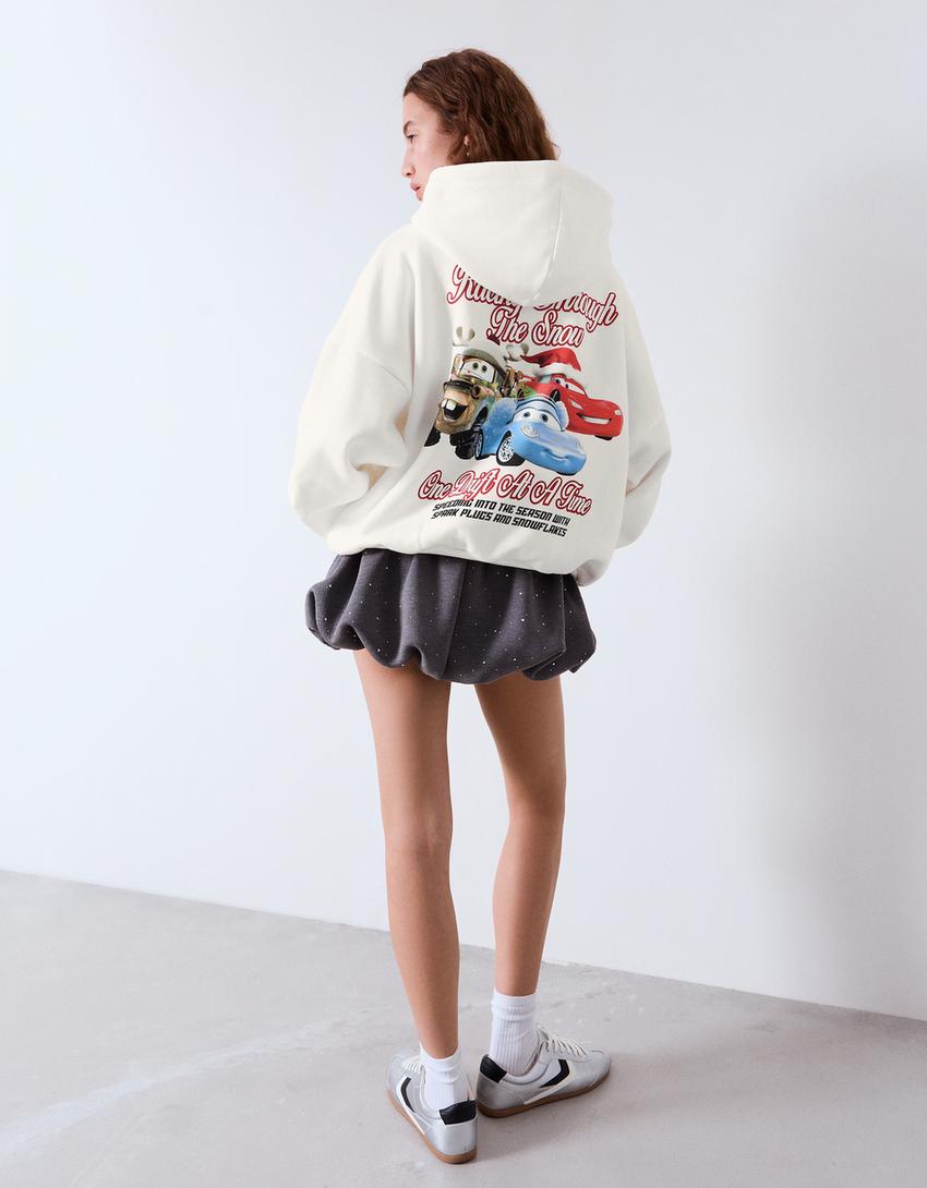 Hoodie met Cars-print-Gebroken Wit