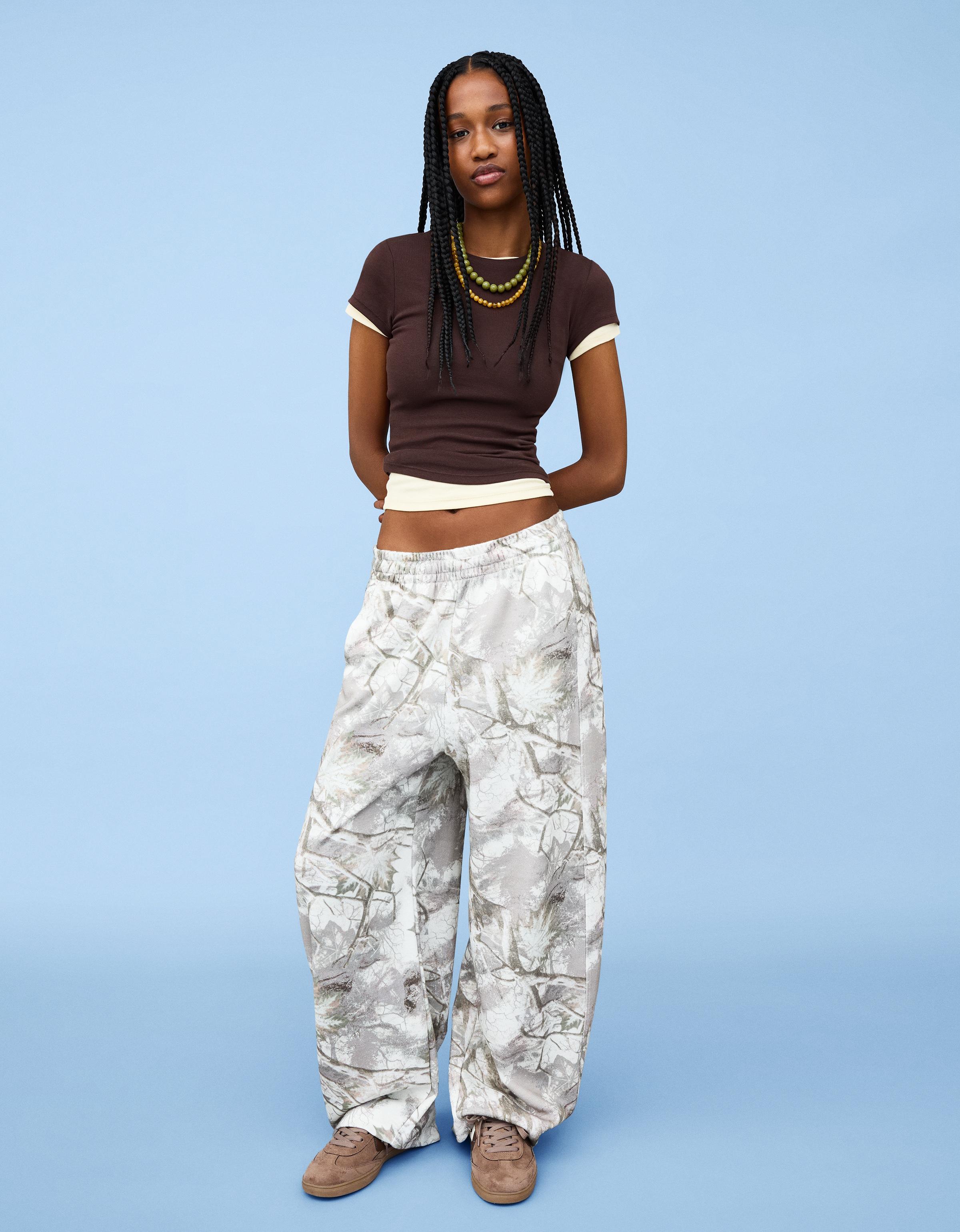 Printed plush barrel pants - Pants - BSK Teen | Bershka