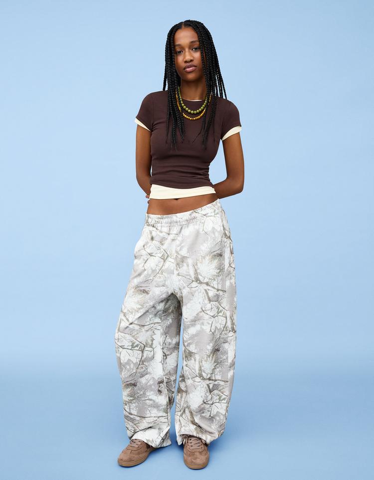 Plush barrel printed trousers