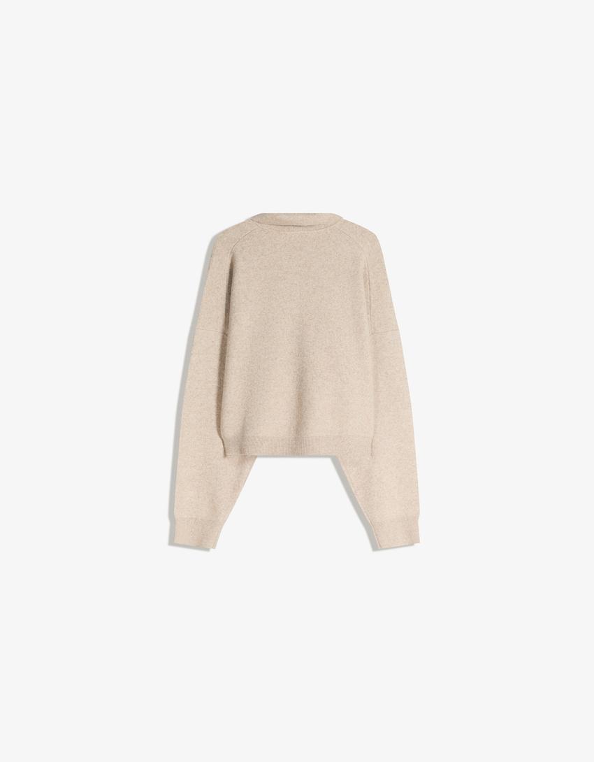 Boxy polo collar jumper-Camel