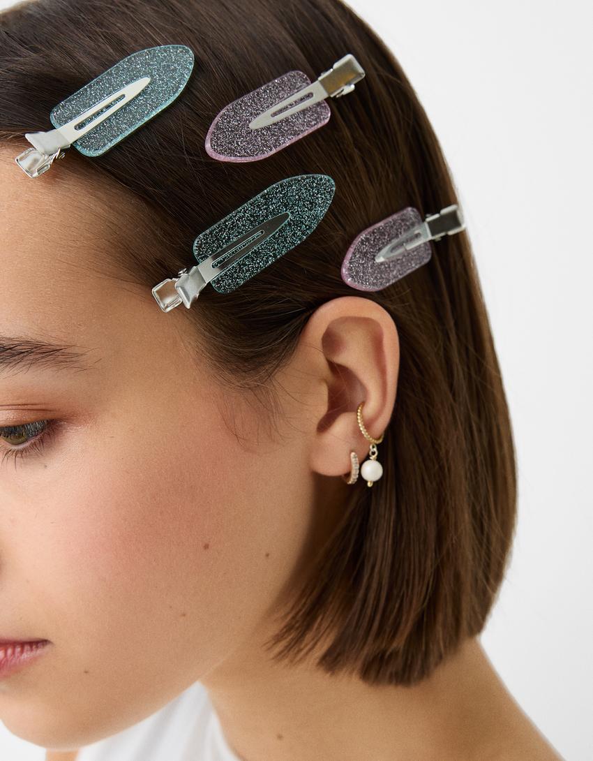 Lot 4 barrettes paillettes-Violet-1