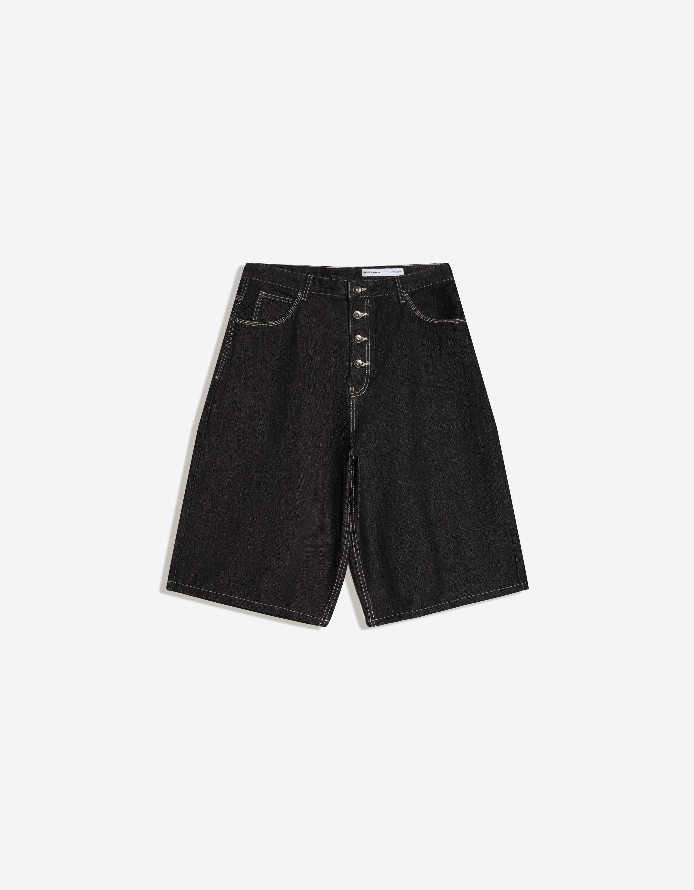 Barrel leg denim Bermuda shorts — Black