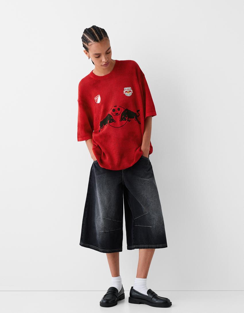 Мрежеста фланелка „New York Red Bulls“ с мотив tie-dye-Червено-1