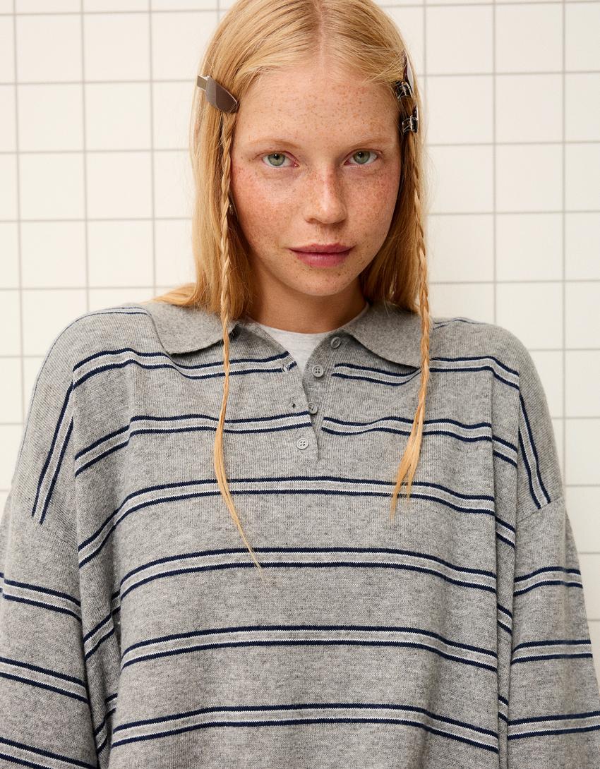 Pull col polo-Gris-1