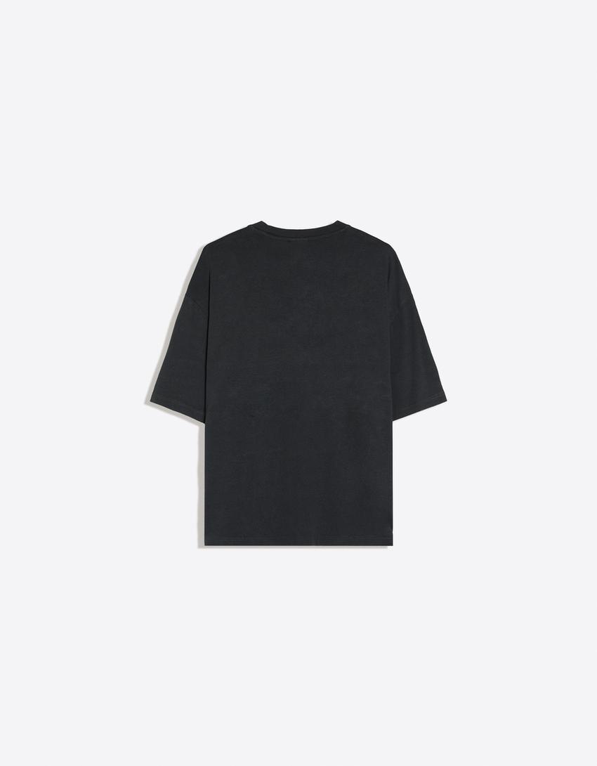 Short sleeve patch print T-shirt-Grey