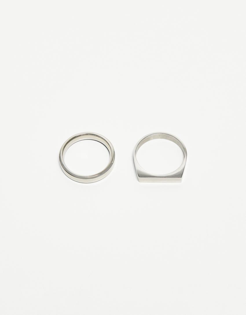 Pack of 2 steel rings-Silver