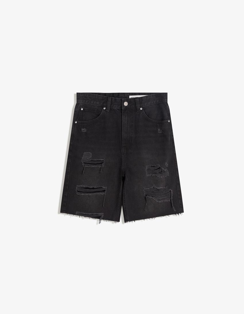 Bermuda denim rotos-Negro