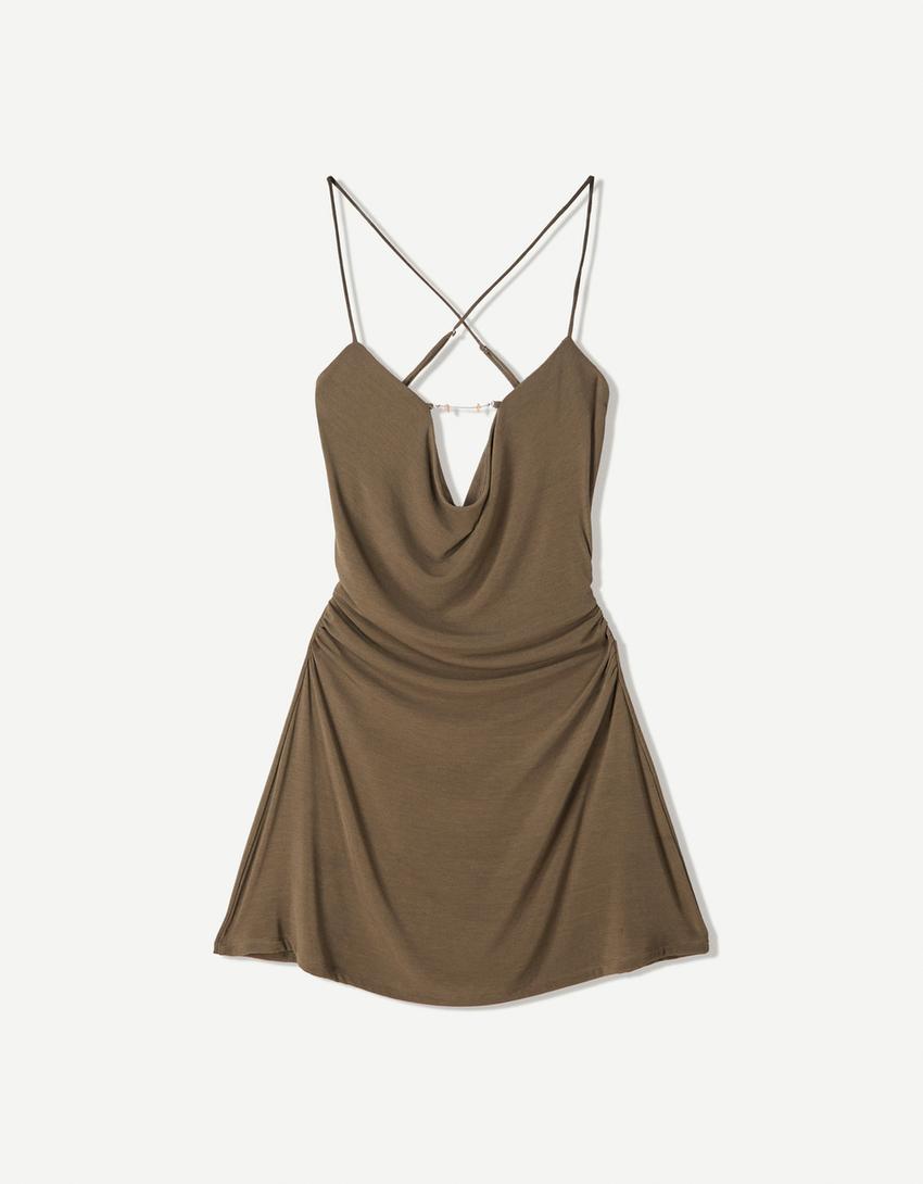 Vestido mini collar-Kaki-4