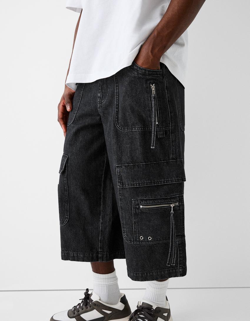 Jort bermuda denim baggy cargo-Noir-3