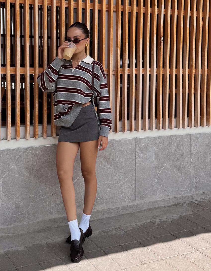 Sweater met polokraag-Bordeaux