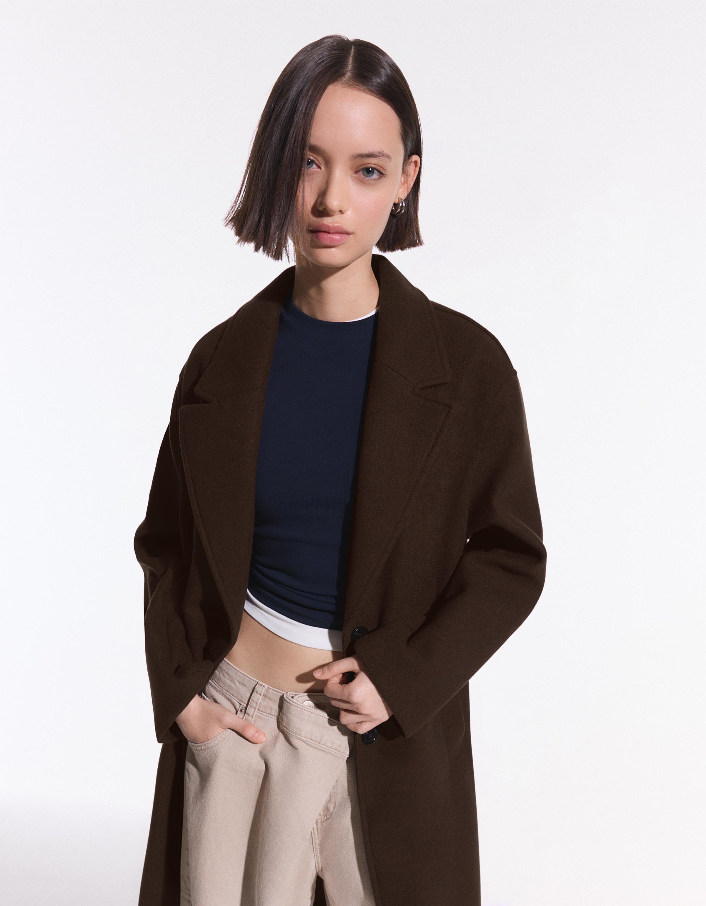 Soft-touch long coat — Brown