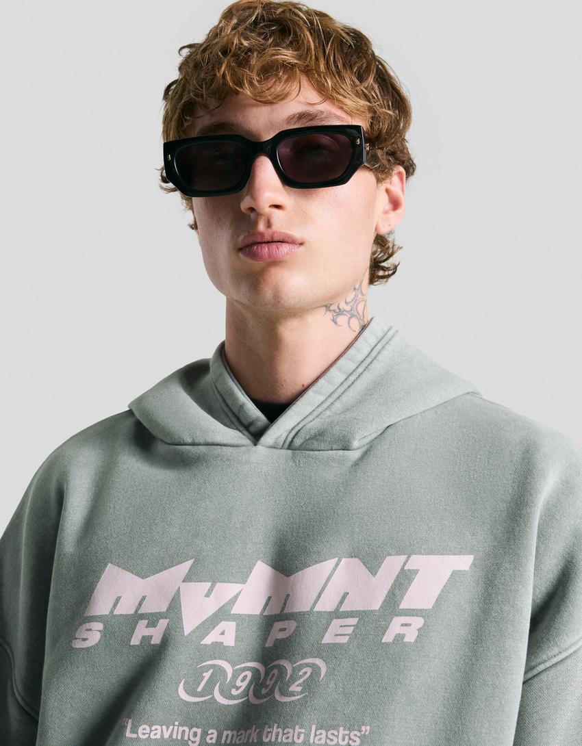 Double-sleeve print hoodie-Grey-2