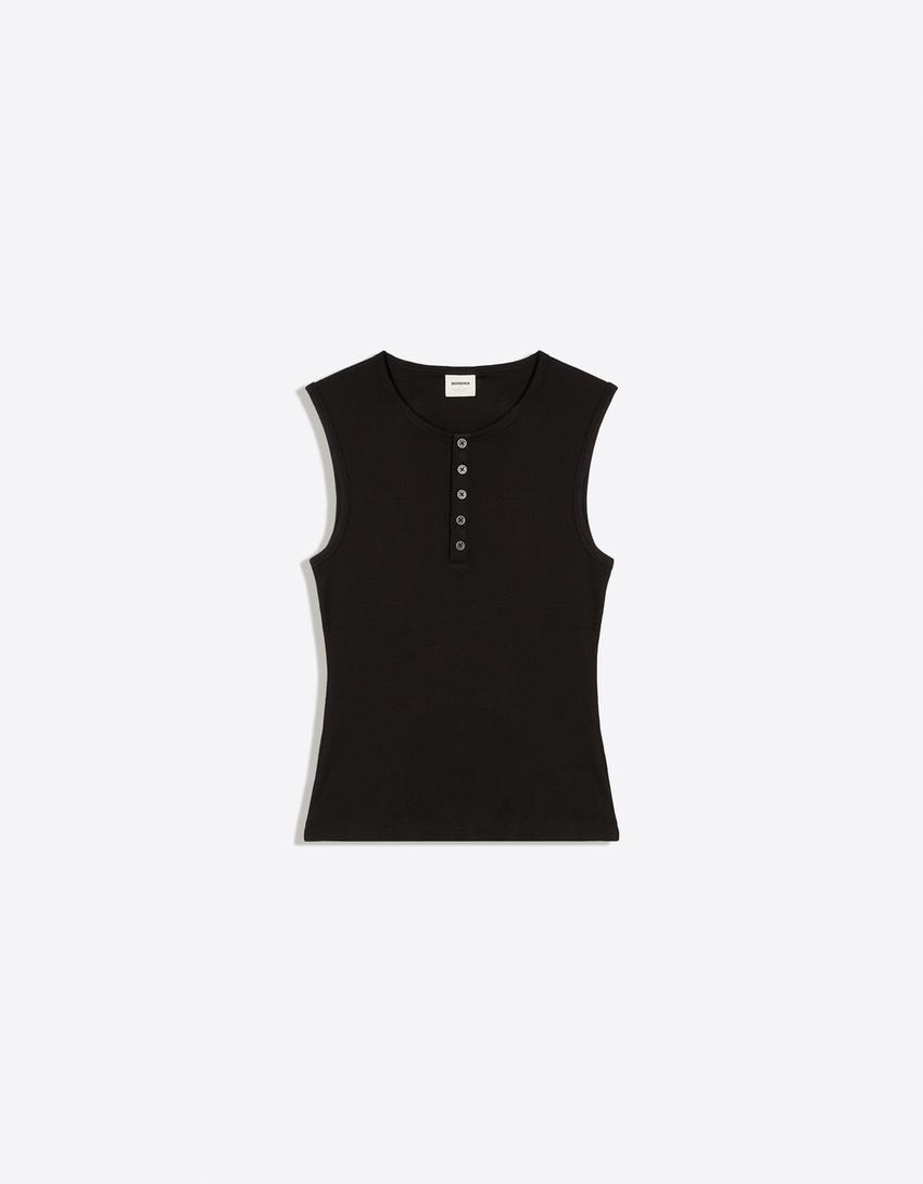 Worker slim fit henley T-shirt-Black
