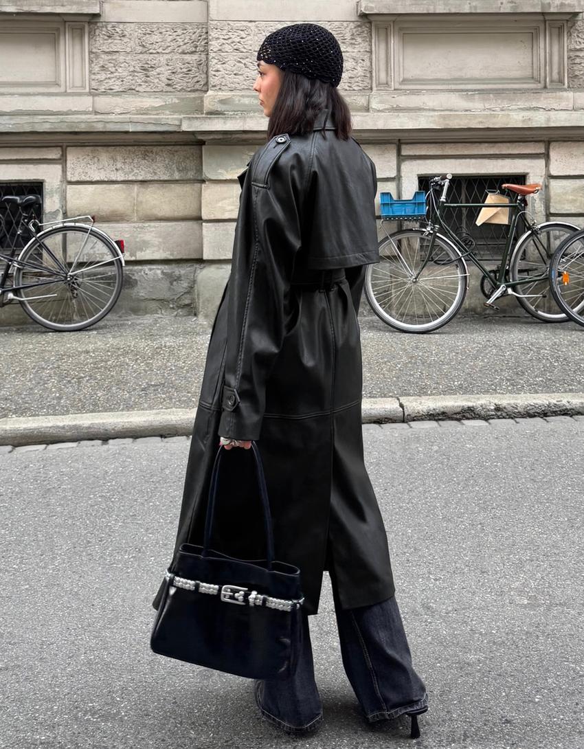 Trench-coat en similicuir-Noir
